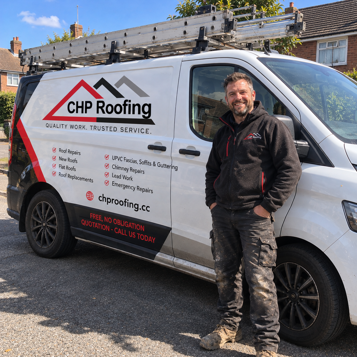Noah with the CHP Roofing van